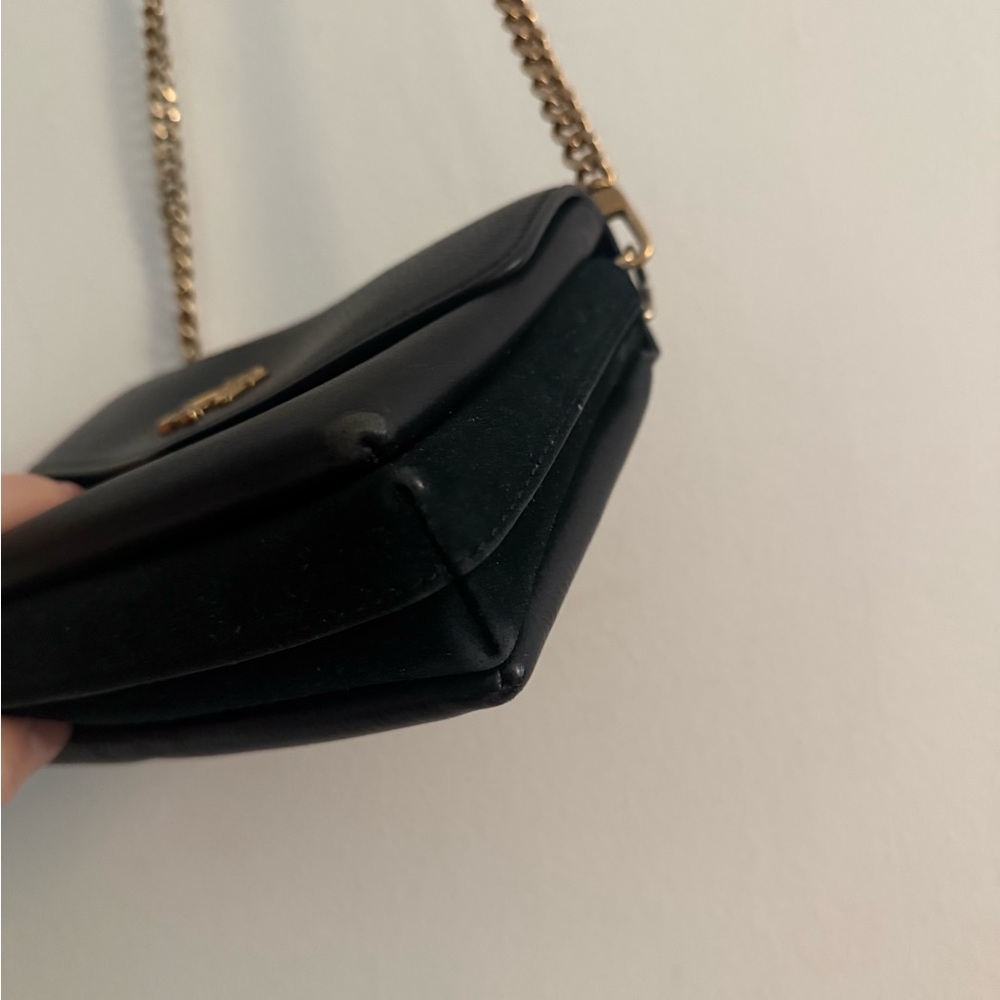 Tory Burch Kira Black Pebbled Leather Mixed Media Mini Crossbody Bag Gold Chain - Picture 11 of 16